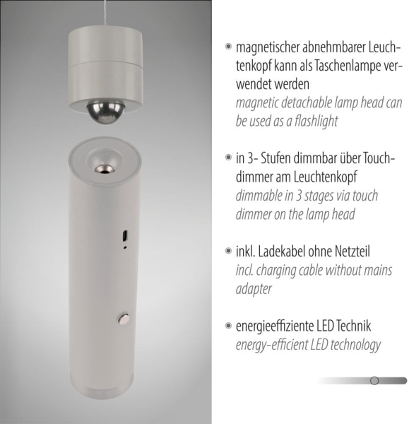 JUST LIGHT Pendelleuchte ATTACH, Dimmfunktion, LED fest integriert, Warmweiß, Akkuleuchte Bild 3