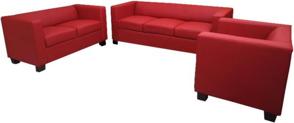 3-2-1 Sofagarnitur Couchgarnitur Loungesofa Lille ~ Leder, rot