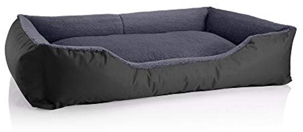 BedDog Hundebett TEDDY, Hundesofa aus Cordura und Microfaser-Velours, waschbares Hundebett mit Rand, Hundekissen vier-eckig (XXL) ca. 120x85x23cm, THE-ROCK (schwarz/grau)