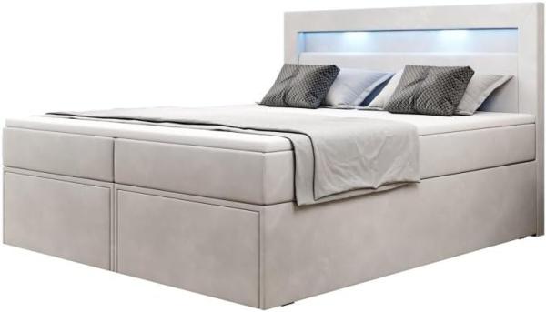 Boxspringbett Amelie mit LED und Stauraum 140x200 Weiß H2