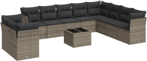 vidaXL 11-tlg. Garten-Sofagarnitur mit Kissen Grau Poly Rattan 3217870