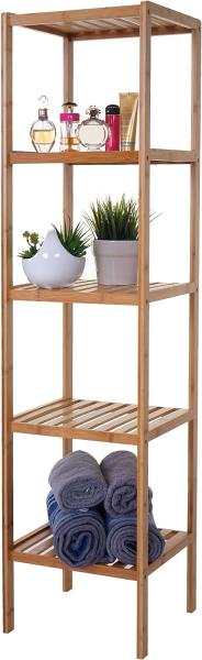 Badregal HWC-B18, Badezimmer Badschrank Standregal, Bambus ~ 140x34x33cm