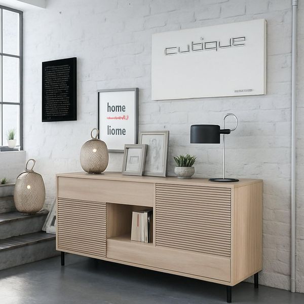 Dmora - Waco-Sideboard, Wohnzimmer-Buffet, TV-Schrank, Sideboard mit Füßen für Wohnzimmer, moderner Kleiderschrank mit 2 Türen, 151 x 41 x 80 cm, Eiche