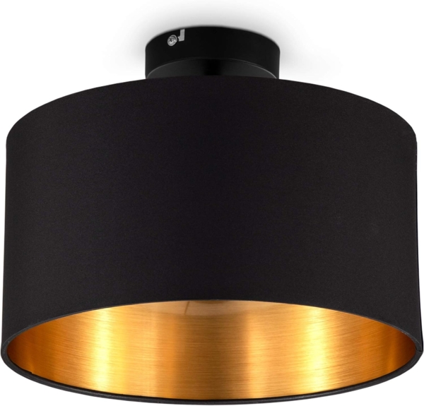 B.K.Licht Deckenleuchte Stoffdeckenlampe E27 Ø30 cm Schwarz-Gold - BKL1420, 1-flammig Ø30cm 60W Wohnzimmer