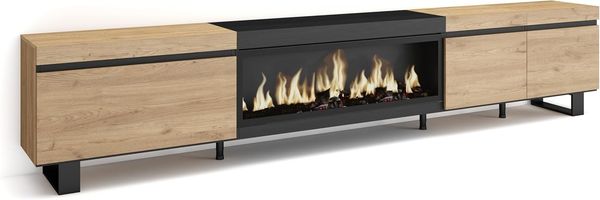 Skraut Home | TV-Schrank, Lowboard | für Wohnzimmer und Esszimmer | 288 x 57 x 35 cm | Für großformatiges TV | Elektrokamin XXL | Industriedesign | Moderner Stil | Eiche Schwarz