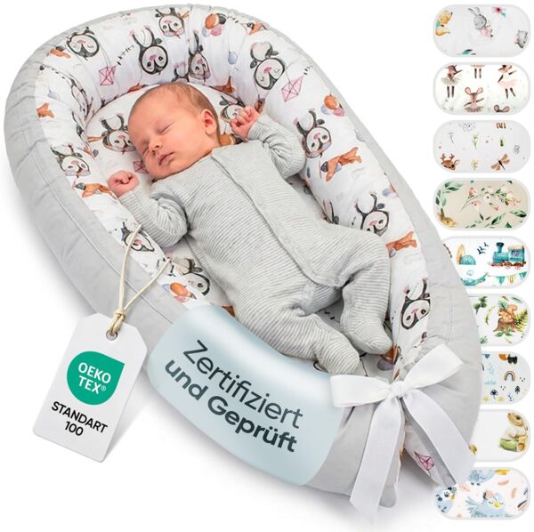 LULANDO Babynest, multifunktionales Kuschelnest für Babys und Säuglinge, Standard 100 von Oeko-Tex, Nestchen, Reisebett, 100% Baumwolle, antiallergisch, hergestellt in der EU