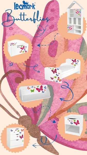 Weiß Nachttisch aus Holz - Schmetterlinge - Nachtschrank mit Schublade für Kinder Bild 6