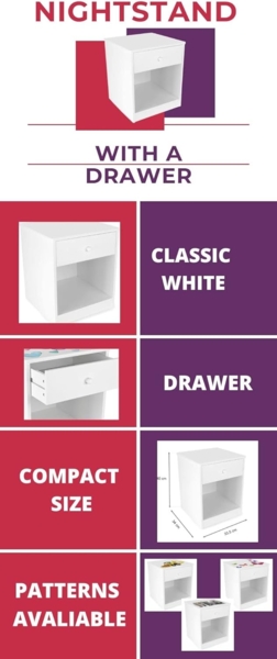 Weiß Nachttisch aus Holz - Schmetterlinge - Nachtschrank mit Schublade für Kinder Bild 4