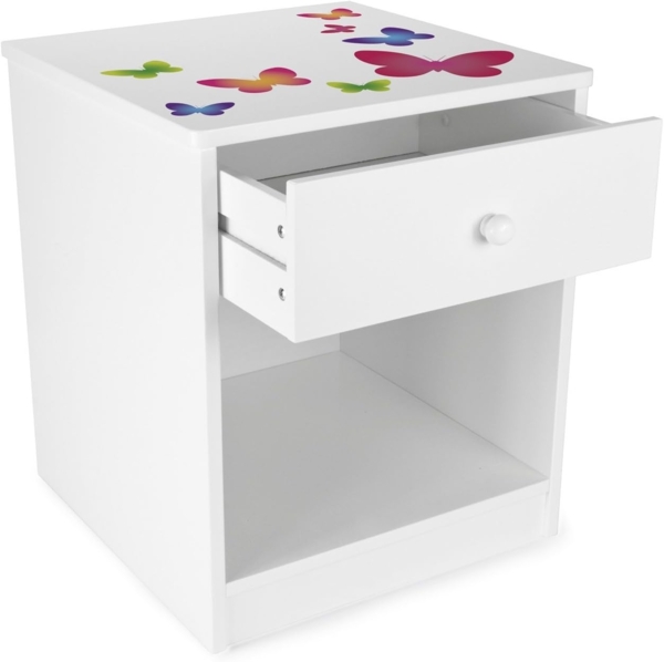 Weiß Nachttisch aus Holz - Schmetterlinge - Nachtschrank mit Schublade für Kinder Bild 5