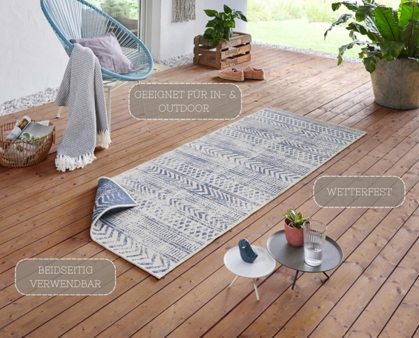 In- & Outdoor Wendeteppich Biri Blau Creme - 80x350x0,5cm Bild 2