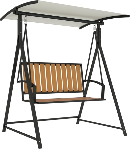 Outsunny Hollywoodschaukel mit verstellbarem Sonnendach, 2-Sitzer, Schaukelfunktion, 2-Sitzer Gartenschaukel, 1 tlg, wetterfest Schaukelbank, für Garten, Terrasse, 142 x 112 x 162cm, Schwarz
