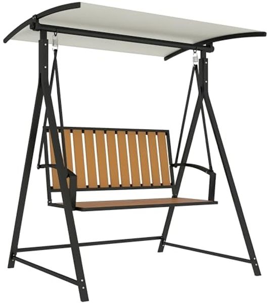 Outsunny Hollywoodschaukel mit verstellbarem Sonnendach, 2-Sitzer, Schaukelfunktion, 2-Sitzer Gartenschaukel, 1 tlg, wetterfest Schaukelbank, für Garten, Terrasse, 142 x 112 x 162cm, Schwarz