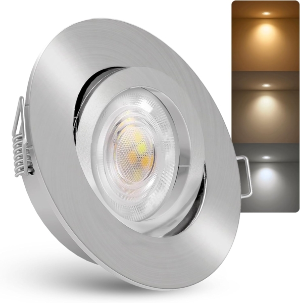 linovum LED Einbaustrahler LED Einbaustrahler Ø68mm Decken Leuchte Flach mit 3-in-1 LED Modul 4W, Warmweiß bis Tageslicht