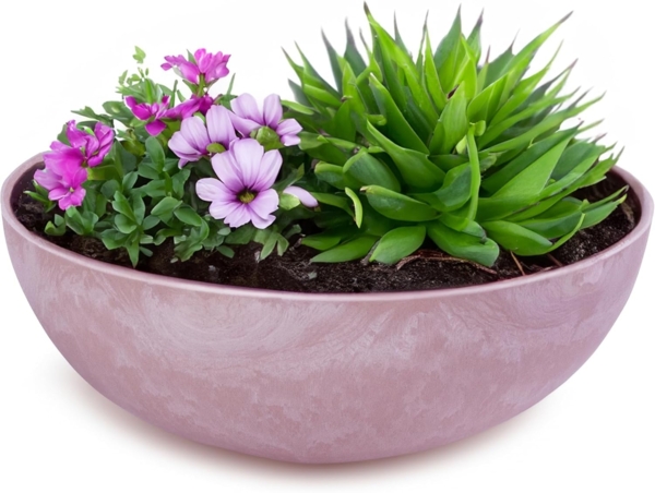 matches21 HOME & HOBBY Blumentopf Runde bauchige 20 cm Pflanzschale für draussen, alt-rosa marmoriert (1 St), Wetterfeste Blumen-Schale als moderne Gartendeko Grabschmuck