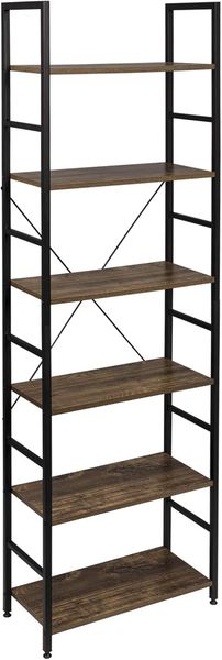 EUGAD 0011ZWJ Standregal Bücherregal Metallregal Leiterregal Stufenregal Multifunktionale Regal Industrie Design MDF Metall 60 x 28 x 180 cm, Vintage