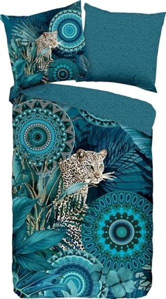 hip Flanell Bettwäsche 155x220 Alvise Leopard Mandala Wende Blätter petrol 30951