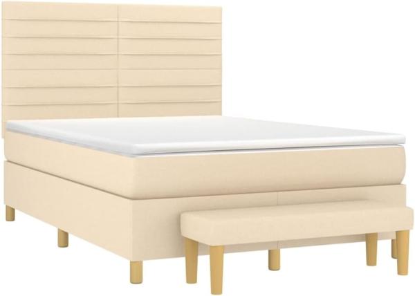 vidaXL Boxspringbett mit Matratze Creme 140x190 cm Stoff 3137234