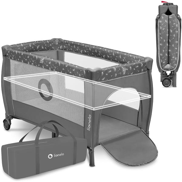 lionelo Baby-Reisebett Stefi Plus, 2in1: Babybett & Laufstall , Kompakte Größe , Luftiges Netz