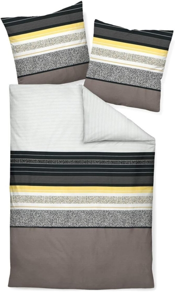 Janine Mako Satin Bettwäsche 2 teilig Bettbezug 155x220 cm Kopfkissenbezug 80x80 cm J. D. 87046-03 gelbgold braun schwarz