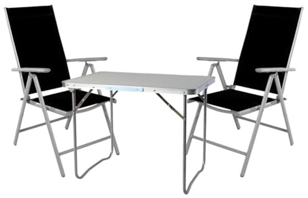 3-teiliges Campingmöbel Set Aluminium Textilen schwarz