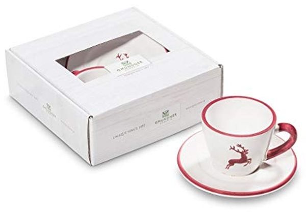 Gmundner Keramik Bordeauxr. Hirsch, Espr. f. Dich/2tlg. Geschenkk.