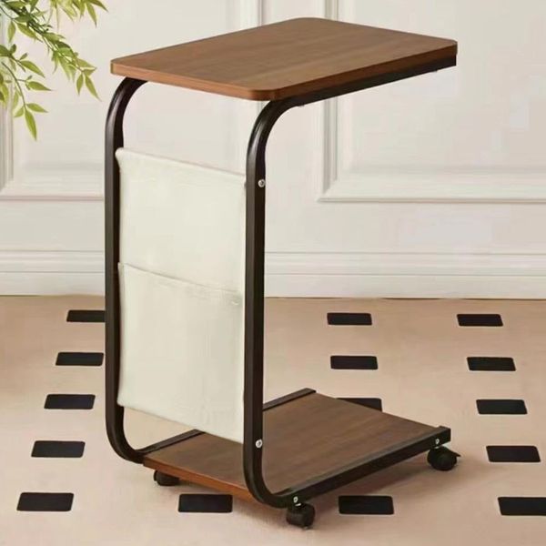 Shally Dogan Beistelltisch für Sofa und Bett, mit drehbaren Rädern, Couchtisch und Ablage, Wagen mit Aufbewahrungstasche, ideal für Wohnzimmer, Schlafzimmer, Kinderzimmer (braun)