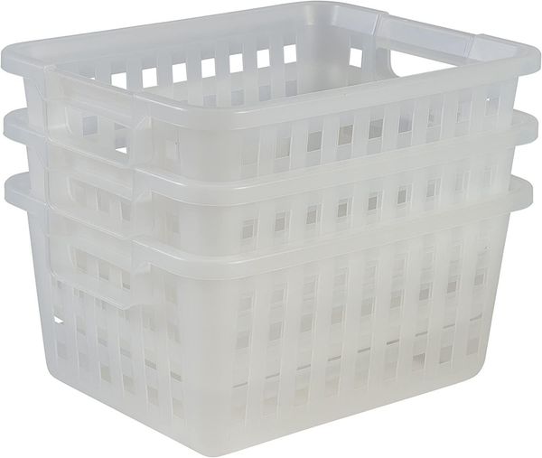 Iris Ohyama, 3er-Set, Aufbewahrungstaschen, 11.6 L, stapelbar, ergonomische Griffe, Badezimmer, Ankleideraum - Basket VM-30 - Transparent