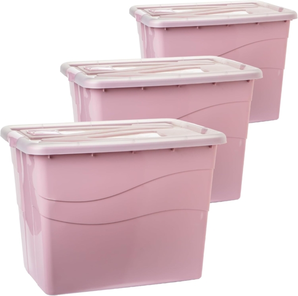 Centi Aufbewahrungsbox Große Aufbewahrungsbox mit Deckel, stapelbar, rosa (3er-Set)