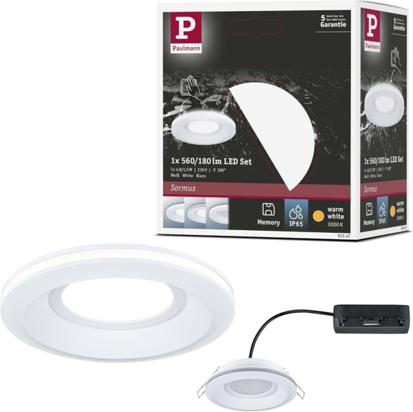 Paulmann 92247 LED Einbauleuchte Sormus 10cm Einzelleuchte rund weiß IP65