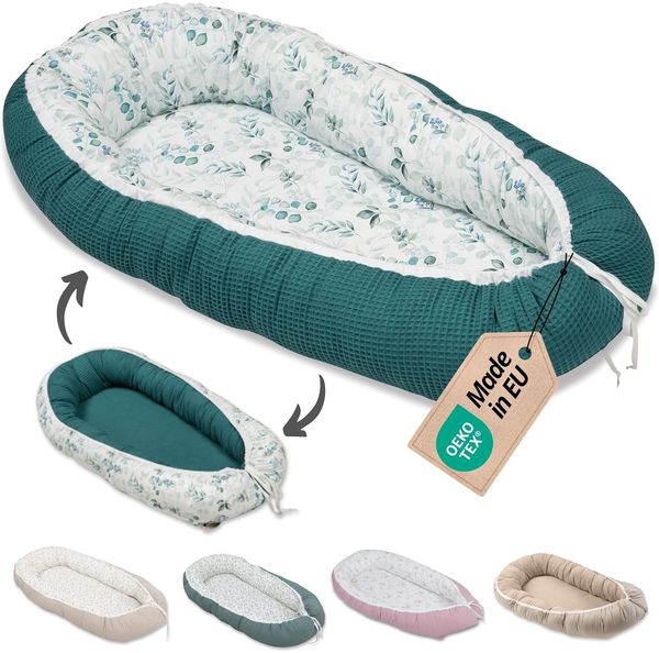 ULLENBOOM® Babynest aus OEKO-TEX Materialien & Made in EU, Eukalyptus Petrol - Babynestchen Neugeborene aus kuscheliger Baumwolle, Als Reisebett, Kuschelnest & Kuschelbett geeignet