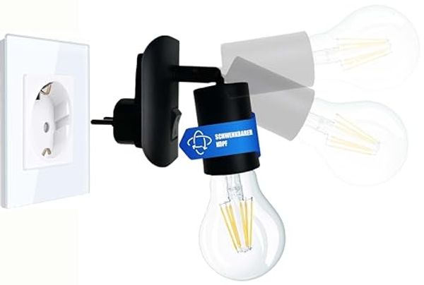 TRANGO LED Steckdosenleuchte, 11-059 LED Steckerleuchte inkl. 1x 8 Watt 3000K warmweiß E27 LED Leuchtmittel in Schwarz matt *ANNA*, Wandleuchte, Leselampe, Küchenlampe
