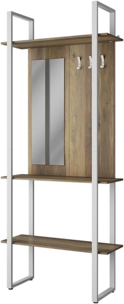 Garderobe Livi Weiß 90 x 215 cm mit Hacken und Spiegel Vicco