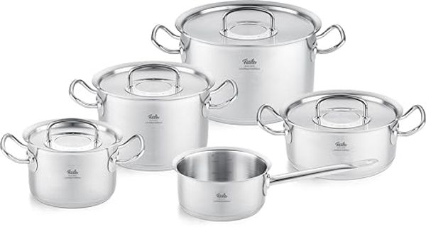 Fissler Topf-Set Original-Profi Collection® Retro, Edelstahl 18/10 (Set, 9-tlg, 3 Kochtöpfe,1 Bratentopf, 1 Stielkasserolle, 4 Metalldeckel), Limited Edition, Made in Germany
