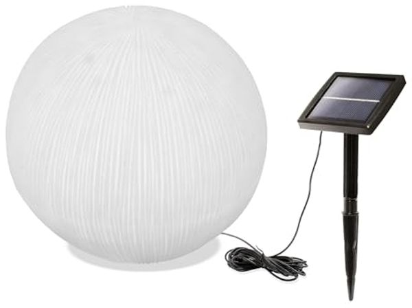 esotec LED Gartenleuchte Solarkugel White Ball D=26cm Sandsteinoptik 2700K/7500K Garten 102688, LED fest integriert