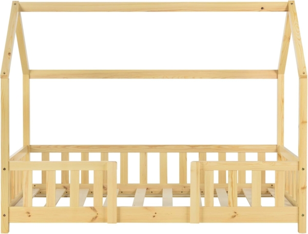 Encasa Hausbett 70x140 cm natur, mit Komfort-Matratze und Rausfallschutz