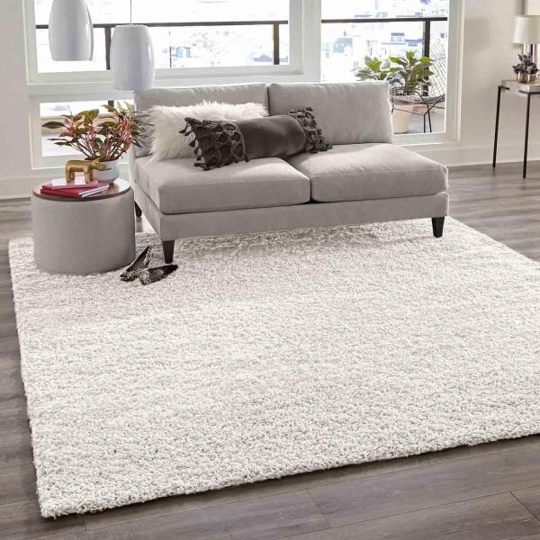 VIMODA Teppich Prime Shaggy Hochflor Einfarbig Weiss Creme Weich für Wohnzimmer, Schlafzimmer, küche, Maße:Ø 200 cm Rund