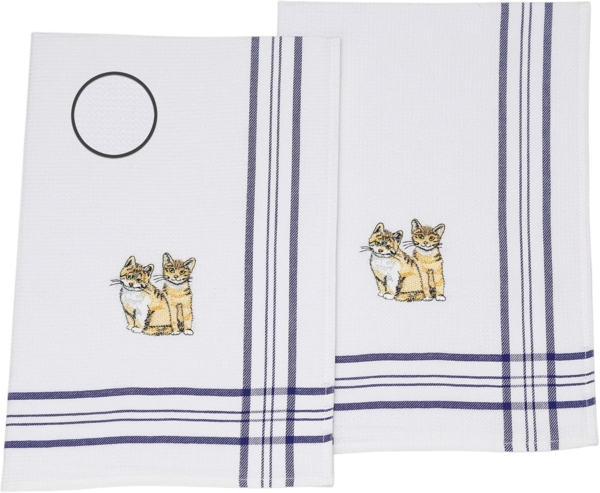 Betz Geschirrtuch 2 Stück Geschirrtücher Küchenhandtuch Motiv Kätzchen Größe 50 x 70 cm, (2-tlg), Gläsertücher Waffelpiqué blau Bestickt
