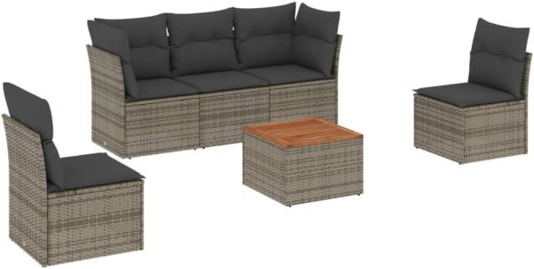 vidaXL 6-tlg. Garten-Sofagarnitur mit Kissen Grau Poly Rattan 3223547
