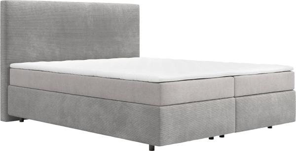 Boxspringbett Dream-Well 160x200 cm Cord Silbergrau mit Taschenfederkernmatratze und Topper Visco