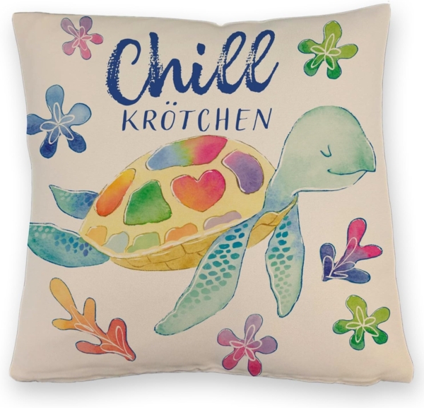 speecheese Dekokissen Schildkröte Kissen mit Leinenoptik mit Spruch Chillkrötchen