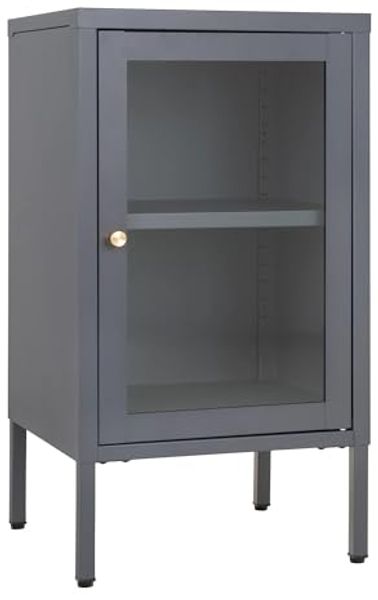 Moderne Kommode DAILY grau H70cm Glastür Metall Nachtschrank