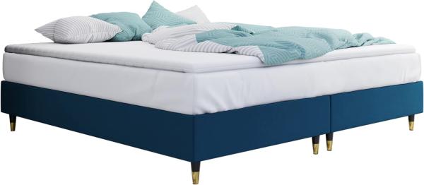 Boxspringbett Sauro Gold für Wandpaneel, Blau, 140 x 200 cm