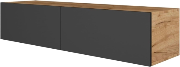 Planetmöbel TV Board 140 cm Gold Eiche/Anthrazit, TV Schrank mit 2 Klappen als Stauraum, Lowboard hängend oder stehend, Sideboard Wohnzimmer