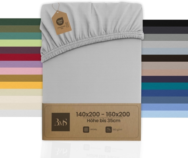 Bettwaesche-mit-Stil Jersey Spannbettlaken grau 140 – 160 x200cm Höhe bis 30cm