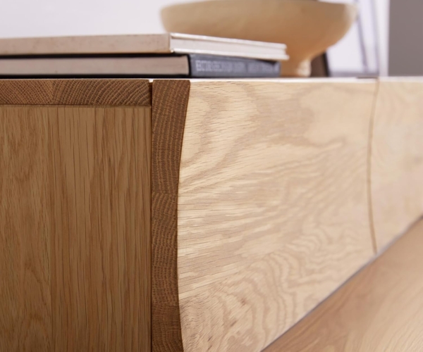 Lowboard Wyatt 220 cm Eiche Natur 4 Schübe V-Fuß Metall Schwarz Bild 6