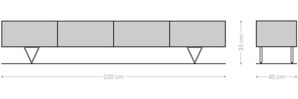 Lowboard Wyatt 220 cm Eiche Natur 4 Schübe V-Fuß Metall Schwarz Bild 8