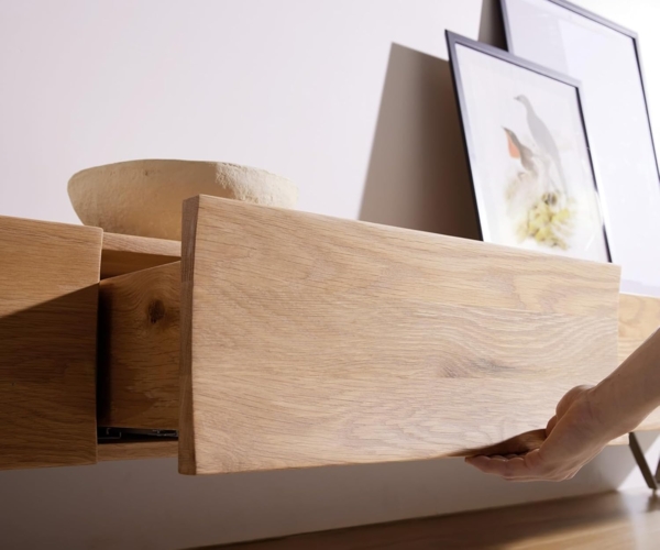 Lowboard Wyatt 220 cm Eiche Natur 4 Schübe V-Fuß Metall Schwarz Bild 5