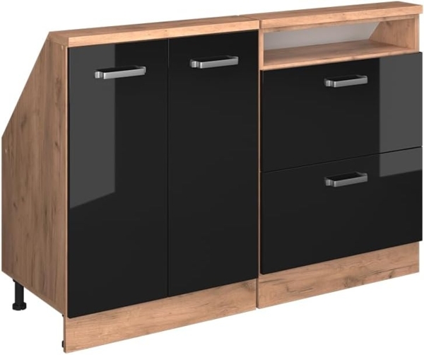 Dachschrägenschrank-Set Rion Schwarz Hochglanz/Goldkraft Eiche 2er Set Vicco