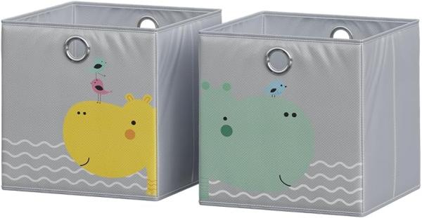 Vicco Faltboxen - 2er Set Bär & Nilpferd", 30 x 30 cm, Grau, Aufbewahrungsbox, abwaschbar"