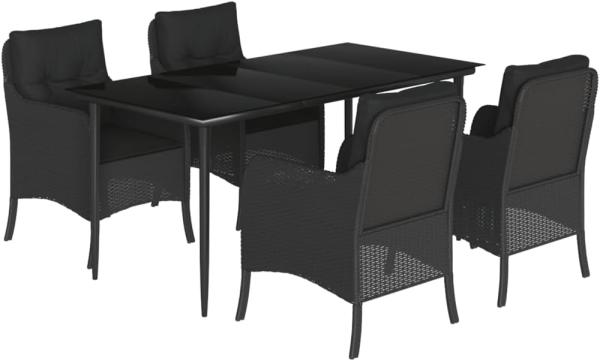 vidaXL 5-tlg. Garten-Essgruppe mit Kissen Schwarz Poly Rattan 3211923